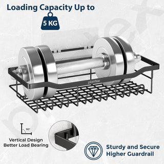 Plantex Self Adhesive Bathroom Shelf/Bathroom Organiser without Drill/Adhesive Wall Shelves/No Drill Bathroom Shelves/Soap Holder with Tooth Brush Holder-(Black, Pack of 5)