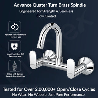 Plantex Pure Brass Sink Mixer Tap Hot and Cold with 360° Swivel Spout/Kitchen Sink Tap with Brass Wall Flange and Teflon Tape-7 Year Warranty by Plantex (ORN-214-Chrome)