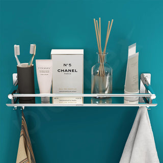 Plantex Stainless Steel Bathroom Shelf for Wall/Wall Mount Shelves & Racks for Bathroom Organizer with Hooks and Railings/Stand for Bathroom/Kitchen/Living Room(16x5 inch, Chrome)