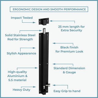 Plantex Stainless Steel Tower Bolt/Tower Bolt for Home,Offices Doors and Windows/Tower Bolt for Main Door/Door Latch/Kundi/Chitakini/Door Latch for Windows - Pack of 2 (Black Finish, 12 inch)