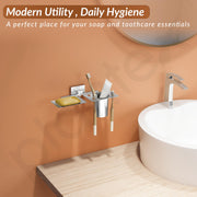 Plantex Stainless Steel 2in1 Soap Holder with Tumbler Holder/Soap Dish/Tooth Brush Holder/Bathroom Accessories - Nexa (Chrome)