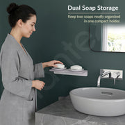 Plantex Dual Soap Holder for Bathroom/Acrylic Double Round Soap Dish/Stand/Bar/Soap Case/Bathroom Accessories - Pack of 1 (VIG-122, Grey)