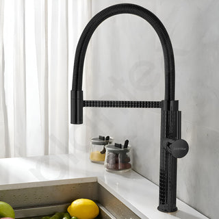 Plantex Brass Sink Tap for Kitchen Basin/360° Swivel Spout Kitchen Faucet with Double Handle| Spring Pull Out Tap for Kitchen Sink-(8982-Black)
