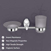 Plantex 304 Stainless Steel Oreva Silver 2 in 1 Soap and Brush Holder Stand/Wall Mounted Soap Holder/Bathroom Accessories - (Chrome)