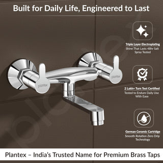 Plantex Non-Telephonic Wall Mixer Tap for Bathroom with Brass Wall Flange and Teflon Tape/Mixer Tap for Bathroom with Water Saving Aerator-(FLO-816, Chrome)