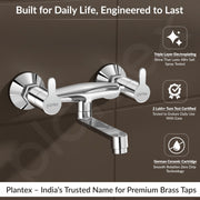Plantex Non-Telephonic Wall Mixer Tap for Bathroom with Brass Wall Flange and Teflon Tape/Mixer Tap for Bathroom with Water Saving Aerator-(FLO-816, Chrome)