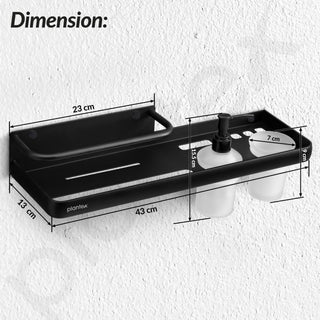 Plantex Self Adhesive 4in1 Shelf for Bathroom/Multifunctional Organizer with Tumbler Holder/Liquid Soap Dispenser/Napkin Holder/Bathroom Accessories Set (1514, Black)
