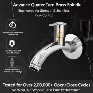 Plantex AQ-1402 Pure Brass Bib Cock Water Tap with Water Saving Aerator/Bib Tap with Brass Wall Flange & Teflon Tape-7 Year Warranty (Mirror Chrome Finish)