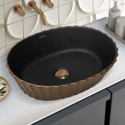 Plantex Table Top Wash Basin/Designer Ceramic Basin/Oval Basin for Bathroom/Home/Office/Hotel (Black & Red Copper - 19 x 15 x 5 Inch)