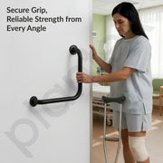 Plantex L-Shape Grab Bar for Toilet/Support Handle for Senior Citizen/Anti-Slip Shower Handrail - Stainless Steel, Pack of 1 (Black)