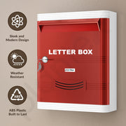 Plantex Durable Plastic Letter Box/Suggestion Box for Office/Letter Box for Home gate with Key Lock/Complaint Box/Mail Box - (Red & White), Wall Mounted