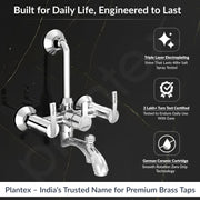 Plantex Pure Brass 3 In 1 Wall Mixer for Bathroom with L-Bend Provision for Overhead and Hand Shower/Water Saving Nozzle for Mixer Tap with Brass Wall Flange (Aq-1419-Chrome)