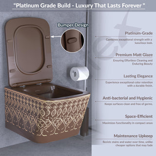 Plantex Ceramic Wall Hung Commode for Toilet/Western Commode/Rimless Washdown Western Toilet with Soft Close Toilet Seat - P Trap - (LAS05, Brown)