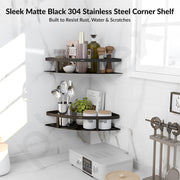 Plantex 304 Stainless Steel Corner/Bathroom Shelf/Kitchen Shelf/Wall Mount - Pack of 2 (Black,9x9 Inches)