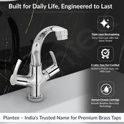 Plantex Pure Brass Wash Basin Tap/Sink Mixer Tap Hot and Cold/Pillar Spout for Wash Basin/Kitchen Mixer Tap-7 Year Warranty (Chrome)