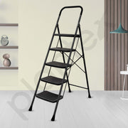 Plantex 5 Step Foldable Ladder for Home Use/Steel Ladder with Anti-Slip Shoes/Step Ladder with Double-Grip Technology(Black & Grey)