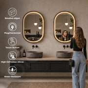 Plantex Resin Frame LED Bathroom Mirror/Designer Mirror for Living Room/Bathroom Mirror with LED Light/Dressing Room - Capsule Shape (Black, 32 x 24 Inch)