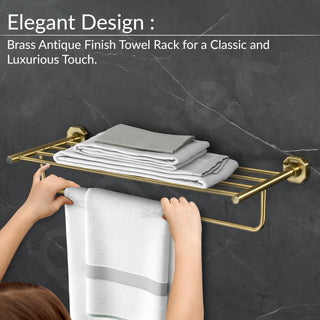 Plantex 304 Grade Stainless Steel Towel Rack for Bathroom/Towel Stand with Hook/Hanger for Cloth/Bathroom Accessories - Nipron (24Inch - Brass Antique)
