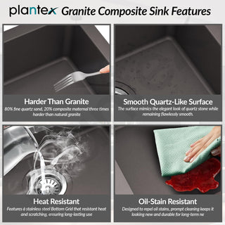 Plantex Quartz Acrylic Kitchen Sink with 10 Years Warranty by Plantex/Undermount Sink for Kitchen/Granite Single Bowl Kitchen Sinks with Coupling (Con 16x18 Inches)