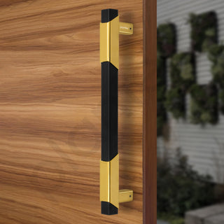 Plantex 14 Inch Main Door Handle/Aluminium Door Handle/Pull-Push Door Handle/Door Accessories (Pack of 1, Black & Gold)