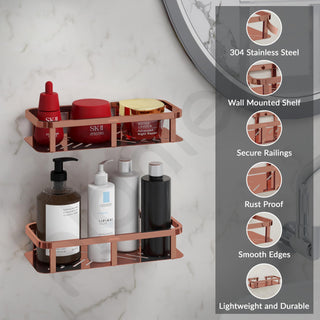 Plantex Stainless 304 Grade Steel Shelf for Bathroom/Kitchen Rack - Bathroom Accessories - Pack of 2 (12X5 Inches-PVD Rose Gold Finish)