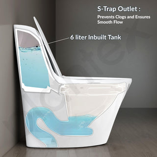 Plantex Imported Ceramic Commode for Toilet/Siphonic Vacuum Jet Flush Western Commode/One Piece Western Toilet with Soft Closing Toilet Seat - S Trap (White)