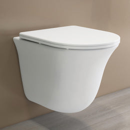 Plantex Imported Ceramic Western Commode/Wall Hung Western Toilet/Rimless Washdown Commode for Bathroom with Soft Close Toilet Seat Cover - P Trap Outlet (1161 - Matt White)