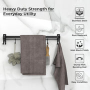 Plantex Stainless Steel Folding Single Towel Rod with Hooks/Towel Holder for Bathroom/Towel Hanger/Towel Stand/Bathroom Accessories - (24 Inch-Black)