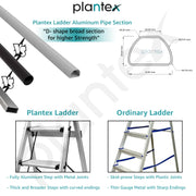 Plantex Surestep 4 Step Aluminum Ladder for Home/Non-Slip Wide-Step Foldable Ladder with Knee Guard, PVC Shoes and Cross Bars (Anodize-Silver)