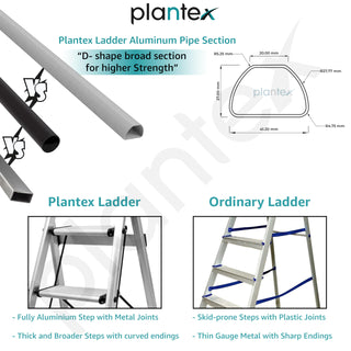 Plantex Surestep 6 Step Aluminum Ladder for Home/Non-Slip Wide Step Foldable Ladder for Home Use with Knee Guard, PVC Shoes and Cross Bars (Anodize-Silver)