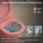 Plantex Imported Commode for Toilet/Ceramic Wall Hung Western Toilet/Rimless Washdown Flush Commode with Soft Closing Toilet Seat - P Trap Outlet (1167 - Secura Pink)