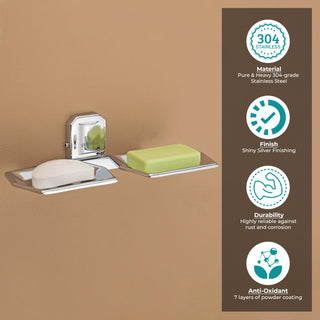 Plantex 304 Grade Stainless Steel Double Soap Holder for Bathroom/Soap Dish/Bathroom Soap Stand/Bathroom Accessories Pack of 3, Cute (Chrome)