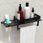 Plantex Stainless Steel 3in1 Multipurpose Bathroom Shelf/Rack/Towel Hanger/Tumbler Holder/Bathroom Accessories (15 x 6 Inches-Matt Black)