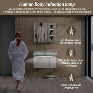 Plantex Unbreakable Wall Mount Wash Basin with Cabinet Full Set/Plywood Bathroom Vanity with Mirror, Coupling & Cabinet Motion Sensor Light (NZBC-35)