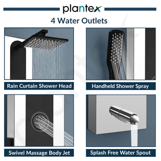Plantex Shower Panel for Bathroom/304 Grade Stainless Steel Modern Shower System with Head Shower/Hand Shower & Massage Spray Jet for Bathroom - Pack of 1 (Chrome and Black, KM-8097)