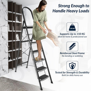 Plantex 7 Step Ladder-Foldable Steel -Wide Anti Skid Steps/5-Year Manufacturer Warranty(Grey & White)
