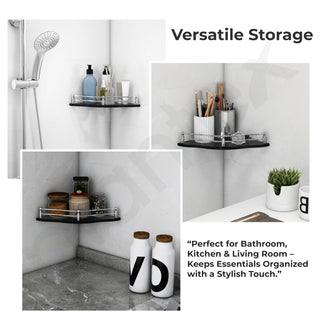 Plantex Premium Black Glass Shelf for Living Room/Bathroom Glass Shelf/Kitchen Corner Shelf Wall Mount Flower Shape - Premium Bathroom Organizer (9x9 Inches - Pack of 3)