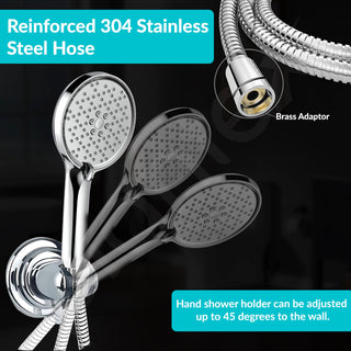 Plantex shower for bathroom full set with 3-Mode Hand Shower/304 Stainless Steel Flexible Hose Pipe & Hand Shower Holder-Chrome