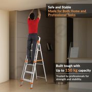 Plantex Secura 5 Step Aluminium Ladder for Home/Foldable Ladder with Support Hand Rail (Orange-Silver)