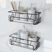 Plantex Bathroom Organiser Without Drill/Shelf for Wall Adhesive Black/GI Steel Shelf for Bathroom with Side Hooks/Washroom Accessories Set - Powder Coated (Pack of 2)