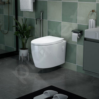 Plantex Platinum Ceramic Wall Hanging Western Toilet/Rim Washdown Commode for Toliet/Commode With Soft Close Toilet Seat - P Trap Outlet (White)