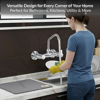 Plantex Pure Brass Kitchen Sink Tap with 360° Swivel Spout/Dual Handle Hot and Cold Water Tap for Kitchen/Sink Mixer with Brass Wall Flange and Teflon Tape (FLO-814-Chrome)