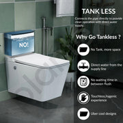 Plantex Ceramic Wall Mount Western Commode/Rimless Western Toilet with Soft Closing Toilet Seat/Rectangular Tankless Commode/Smart Flush Wall Hung Toilet - P Trap Outlet (White)