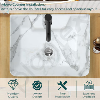 Plantex Ceramic Wash Basin for Bathroom/Rectangle Wall Mount Basin/Bathroom Sink/Washbasin for Restaurant/Hotel (Marble Finish - 16 x 12 x 5 Inch)