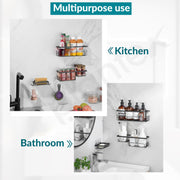 Plantex Bathroom Organiser Without Drill/Self Adhesive Bathroom Shelves and Soap Holder with Hooks/Multipurpose Shelf/Soap Stand - Combo (Black)