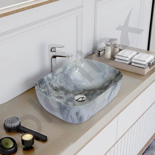 Plantex Ceramic Tabletop Basin/Wash Basin for Bathroom/Bathroom Sink/Grey Marble Washbasin for Restaurant, Hotel (18 x 13 x 5.5 Inch)