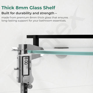 Plantex Premium Frosted Glass Corner Shelf for Bathroom/Kitchen Glass Shelf with Brass Railings and Brackets/Bathroom Corner Shelf/Storage Rack (Black-9x9 Inches- Pack of 2)