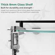 Plantex Premium Frosted Glass Corner Shelf for Bathroom/Kitchen Glass Shelf with Brass Railings and Brackets/Bathroom Corner Shelf/Storage Rack (Black-9x9 Inches- Pack of 2)