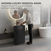 Plantex Pedestal Wash Basin/Acrylic Resin & Quartz Free Standing Wash Basin/Oval Basin for Bathroom/Home/Office - (10047, Grey)