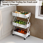 Plantex 3-Tier Multipurpose Storage Trolley with Wheels/Rotating Kitchen Vegetable Rack/Stainless Steel Space Saving Organizer Basket Stand/Heavy Duty Rolling Utility Cart–(Chrome)
